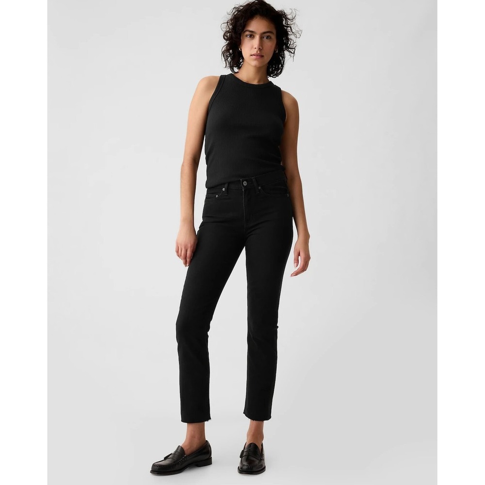 New Gap Jeans 12 / 31 Tall Vintage Slim Mid Rise Raw Hem Tapered Black‎ Denim